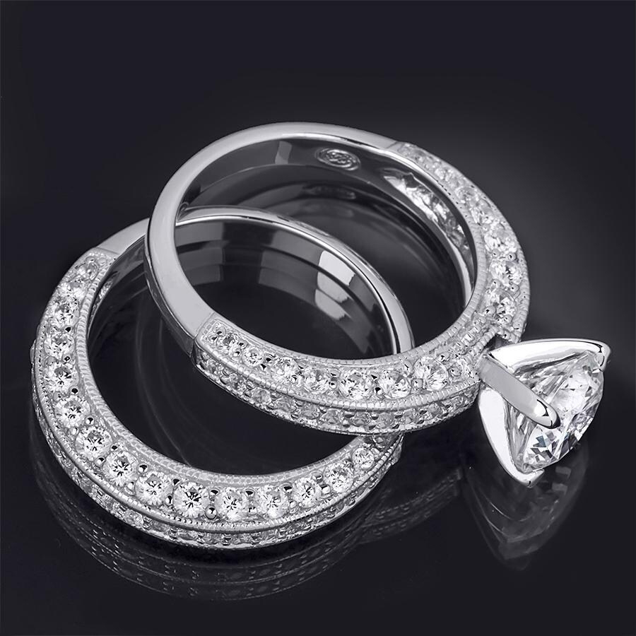 Wedding Anniversary Band Engagement Ring Set Sterling Silver