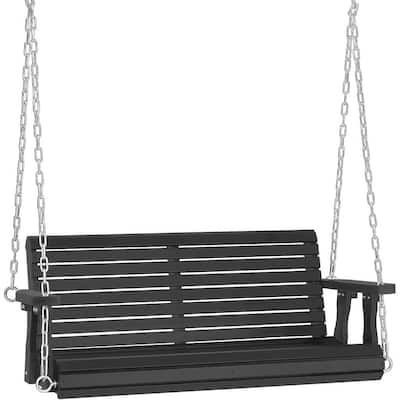 4ft Upgraded Outdoor Acacia Porch Swing, Heavy Duty 880 LBS Wooden Hanging Chair with Adjustable Chains for Yard - N/A