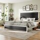 preview thumbnail 2 of 7, King Size Platform Bed Frame with Headboard, Upholstered Bed Frame with Charging Station and LED Lights, Wood Slats, Dark Grey