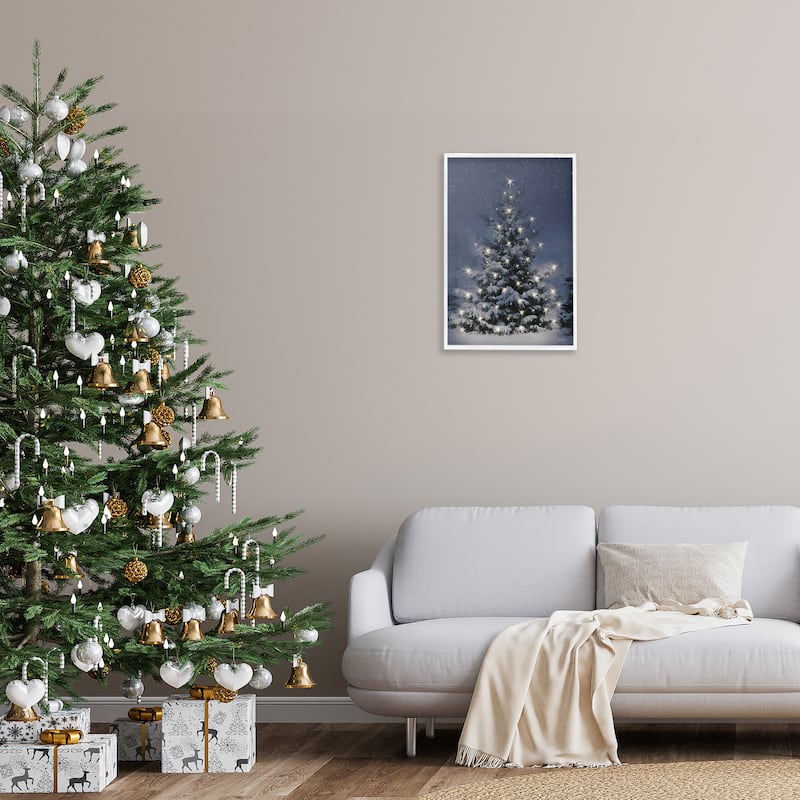 Stupell Snowy Nighttime Christmas Tree Framed Giclee Art Design By Lori Deiter