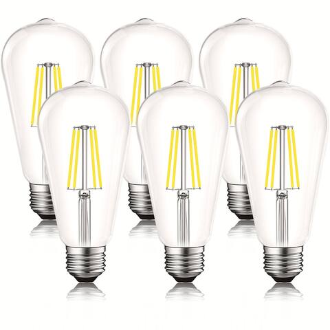 Luxrite LED Edison Bulbs 75W Equivalent ST19 ST58 5000K Bright White 800 Lumens Dimmable 8W Damp Rated UL E26 6 Pack