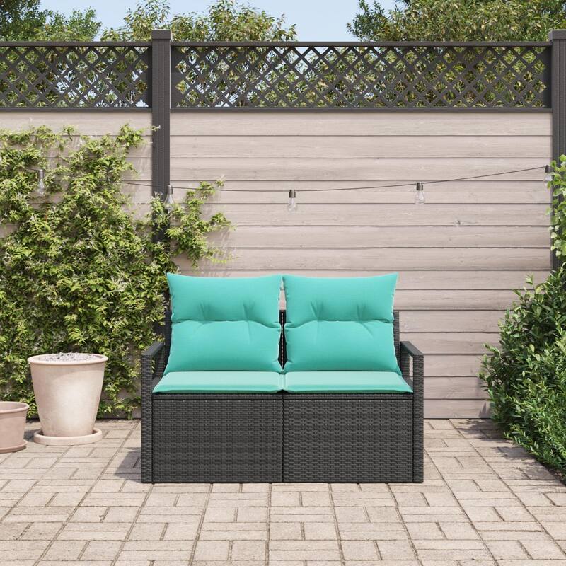 vidaXL 2-Seater Garden Sofa with Cushions Black/Brown/Grey Poly Rattan - 24.4 x 47.2 x 27.2