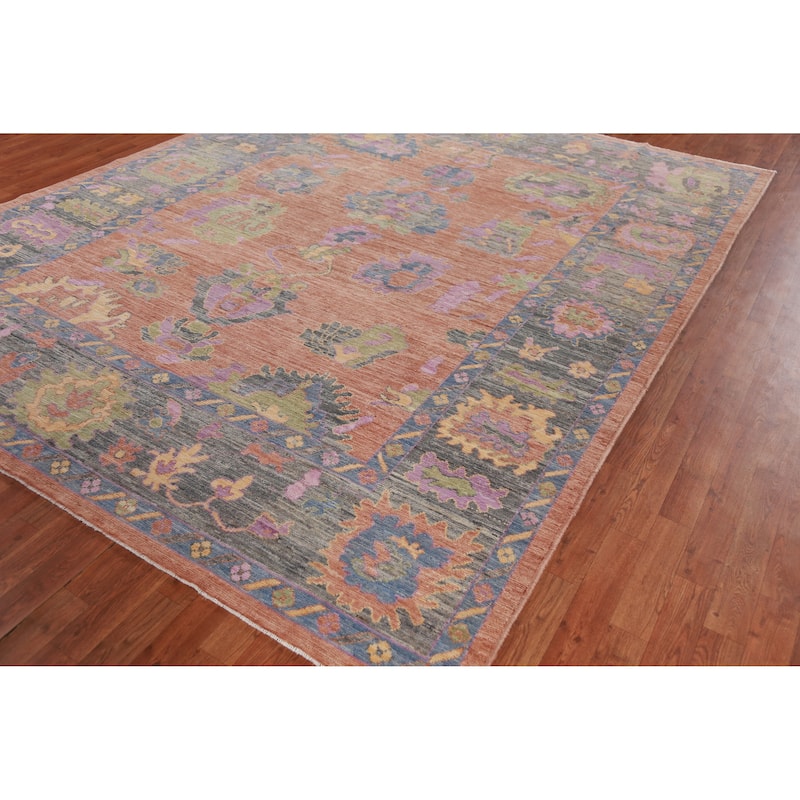 Hand Knotted Oriental 100% Wool Carpet Transitional All-Over Coral Oushak Area Rug - 10' 0'' X 8' 0''