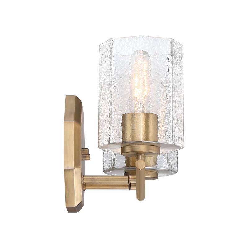 Haven 16 in. 2-Light Old Satin Brass Vanity Light with Clear Rippled Glass Shades for Bathrooms