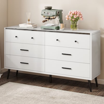 55" Wide Modern Wood 6 Drawers Dresser Chest of Drawers