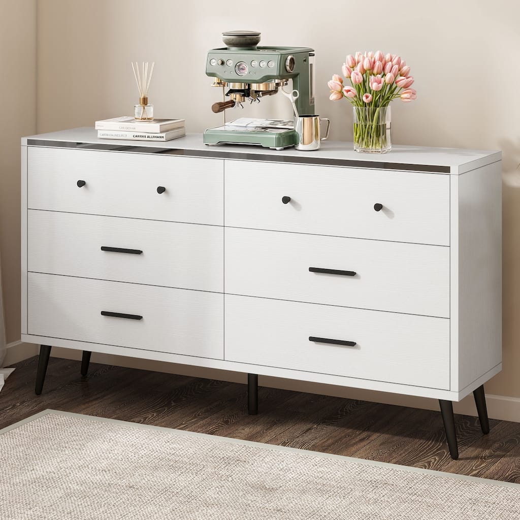 55" Wide Modern Wood 6 Drawers Dresser Chest of Drawers