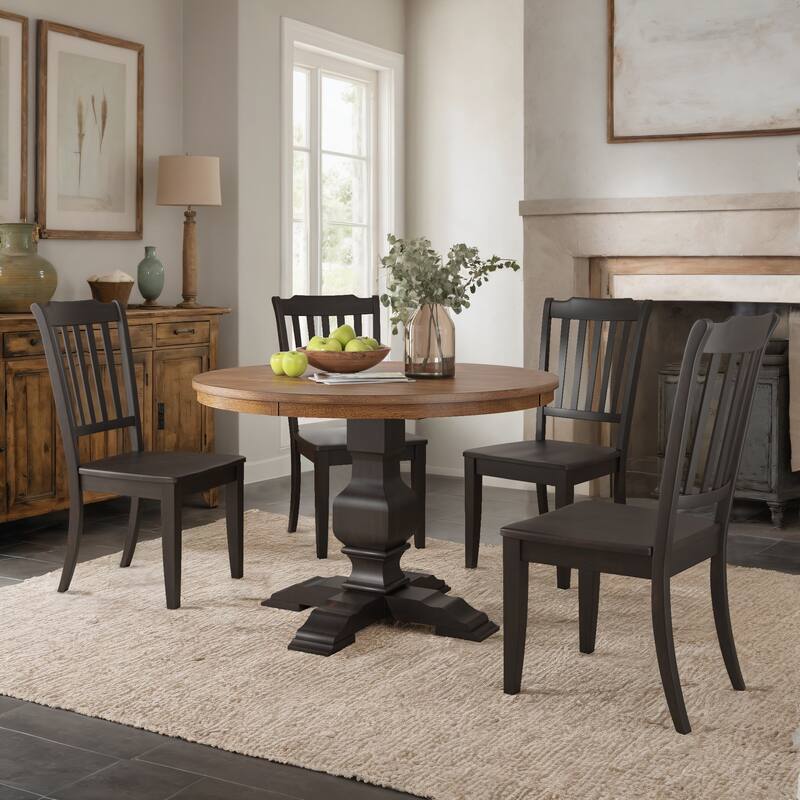Ronda 45" Round Solid Wood Top Dining Set with Spindle Back Chairs - Antique Black Table - Antique Black Chairs