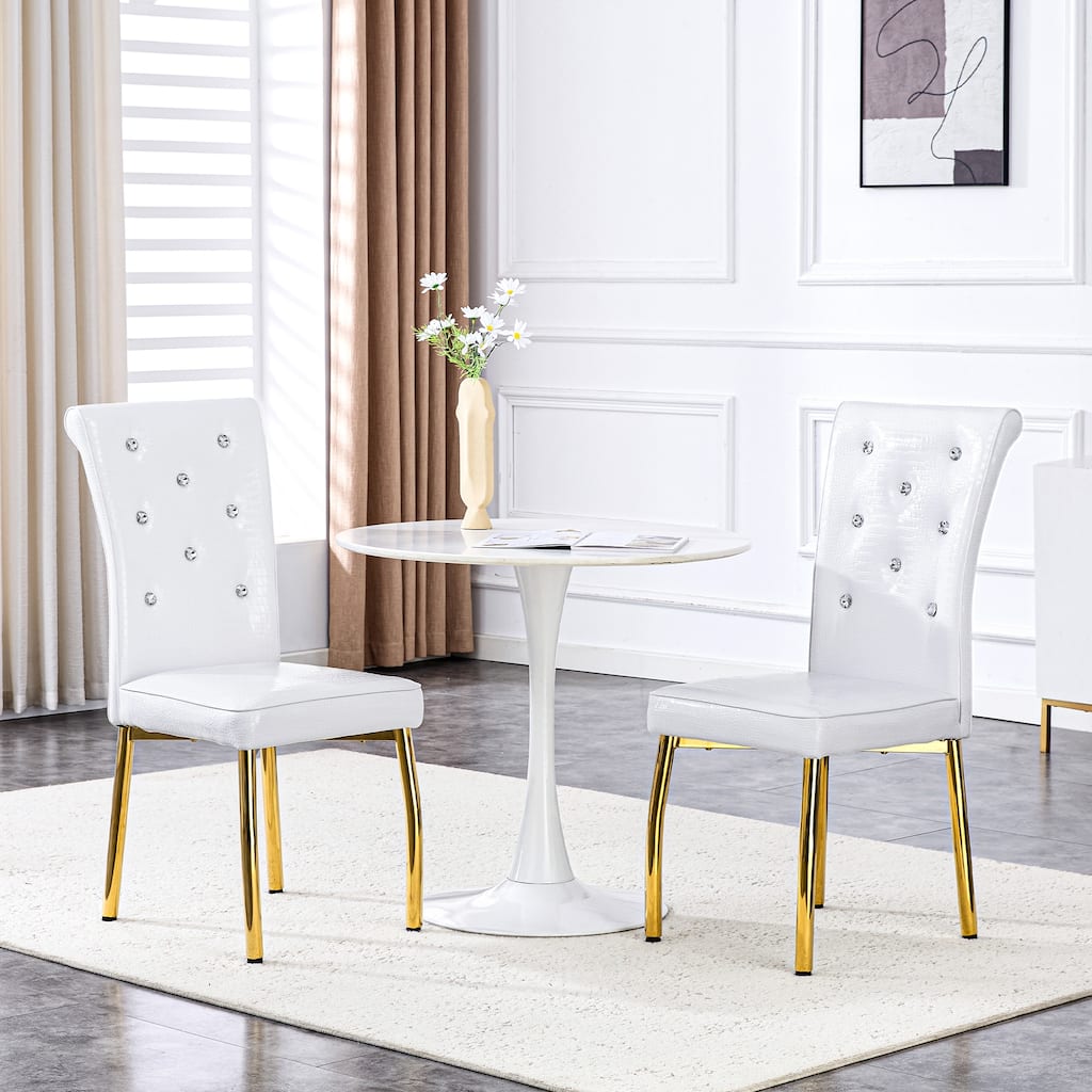 Set of 2 Retro alligator skin Upholstered dining chairs, a touch of elegance to the dining area, Gold plated metal feet