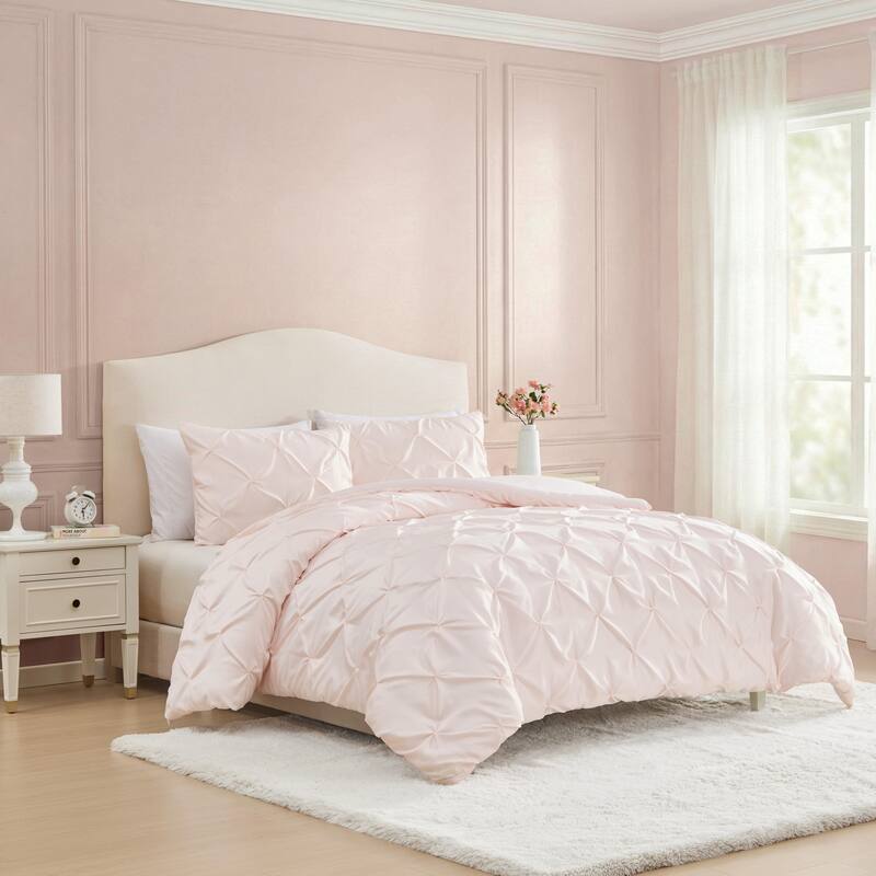 Laura Ashley Solid Satin Pintuck Reversible Comforter Set 