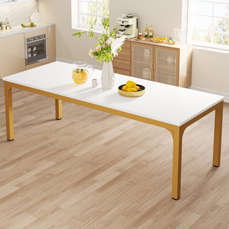 78.7-inch Long Kitchen Dining Table for 6-8 - White+Gold