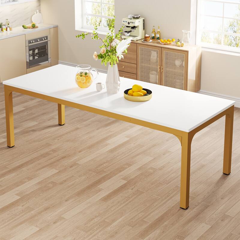 78.74 Inches Industrial Rectangular Dining Table with Heavy-Duty Metal Legs (Only Table) - White+Gold