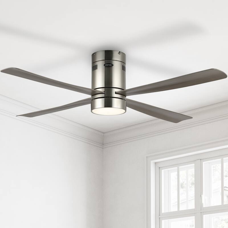 Remy 52" 1-Light Contemporary Iron/Acrylic Mobile-App/Remote-Controlled 6-Speed Integrated LED Ceiling Fan, by JONATHAN Y