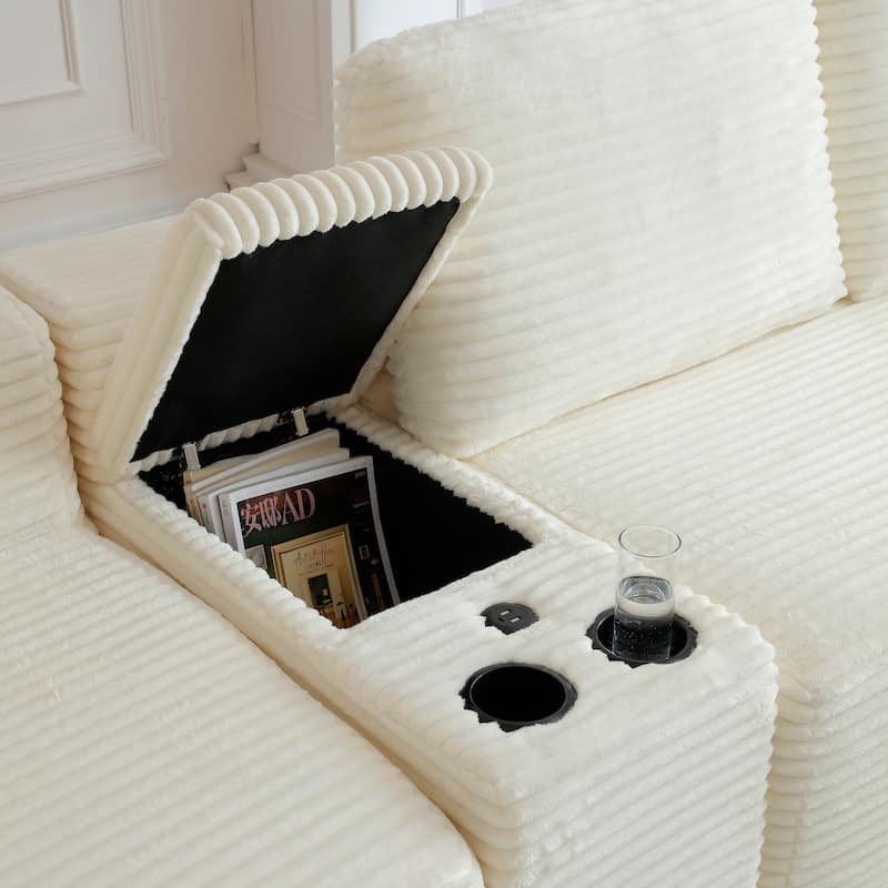 150" Oversized Corduroy Modular Couches U-shaped Chaise Sectional Sofa with Cup Holders, USB Ports and Ottomans for Living Room