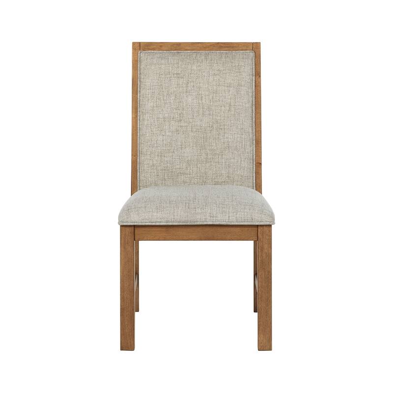 Set of 2 Upholstered Dining Side Chairs with Plush Foam Cushions in Natural Brown and Oatmeal