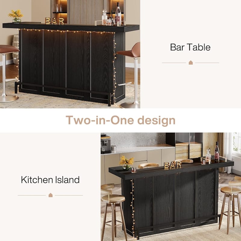 4-Tier Wooden Bar Table, 70.9" Large Home Bar Unit with Storage Shelves for Home, Patio, Basement