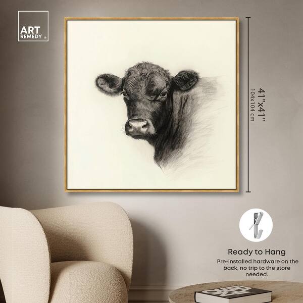 dimension image slide 13 of 24, Darkness in Detail of Cow Canvas Animal Art Prints by Art Remedy