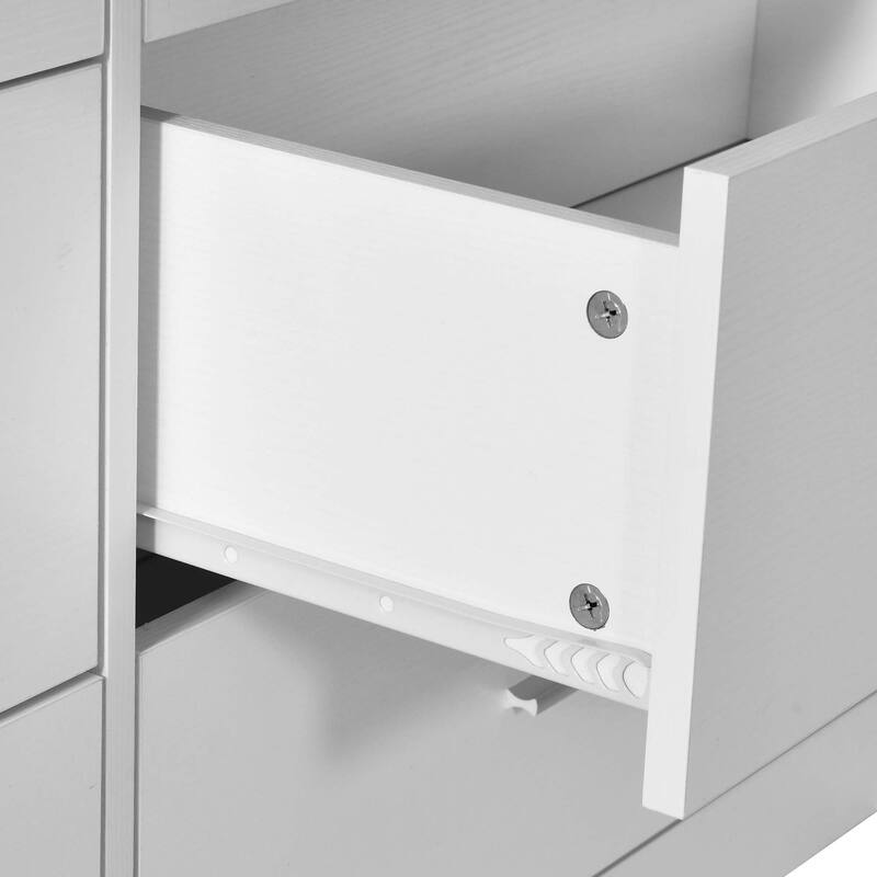 Moasis Modern L-Shaped Corner Rotating Computer Desk Dresser Desk with 6 Drawers