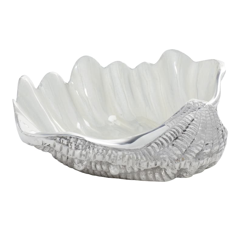 White Aluminum Metal Shell Shell Serving Bowl with Enamel Interior - 12 x 9 x 3