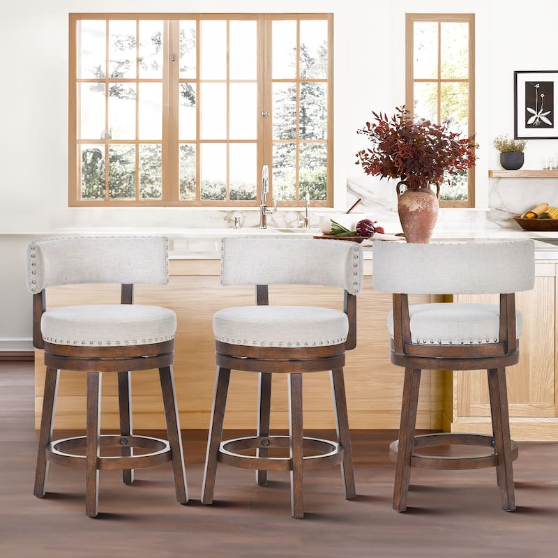 Modern Velvet Swivel Bar Stool - 25" or 30" Counter Height with Adjustable Footrest & Walnut Base, for Kitchen Islands