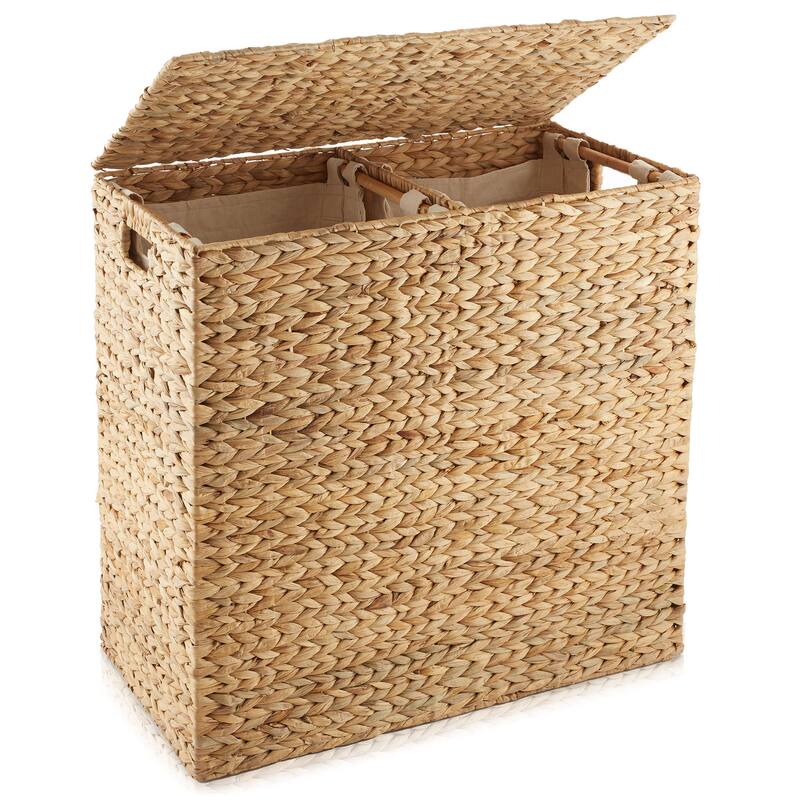 2Section Laundry Hamper Basket with Removable Liner Bags for Clothes - Tan