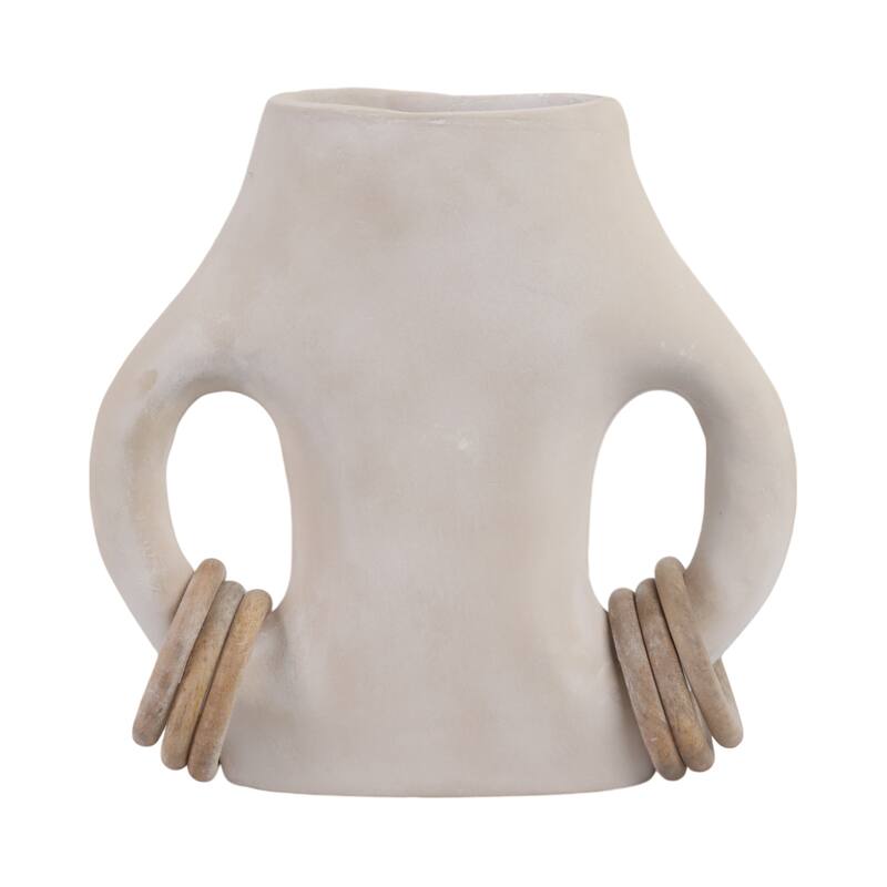Pottery Vase Dual Ring Handles Sculptural Accent Handcrafted Form