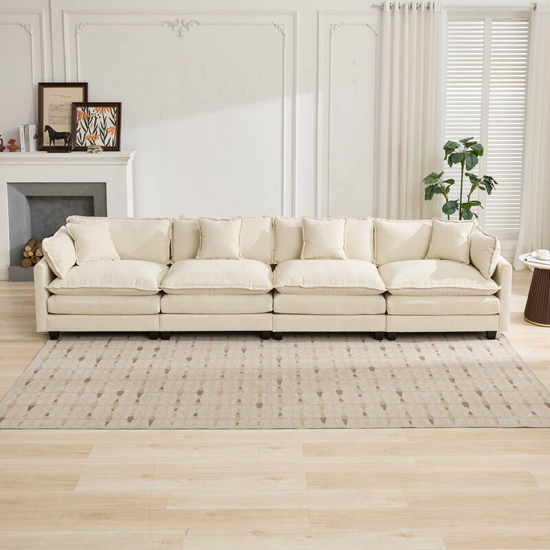 Roomfitters Large Upholstered 4-Seater Sofa with Plush Cushions and Pillows, Modern Cloud Couch for Living Room
