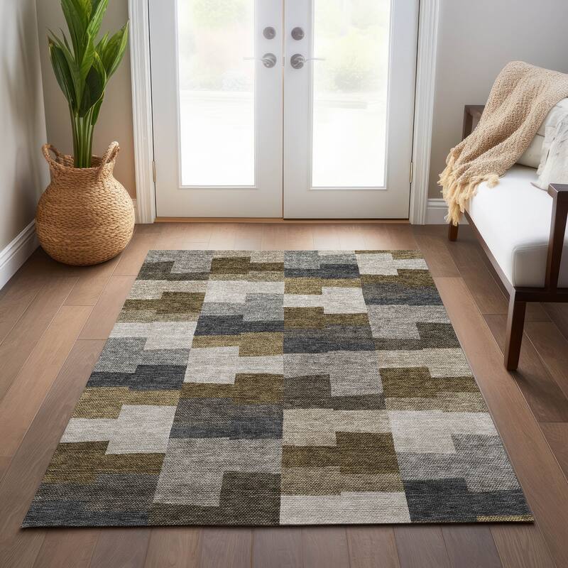 Machine Washable Indoor/ Outdoor Chantille Modern Blocks Rug
