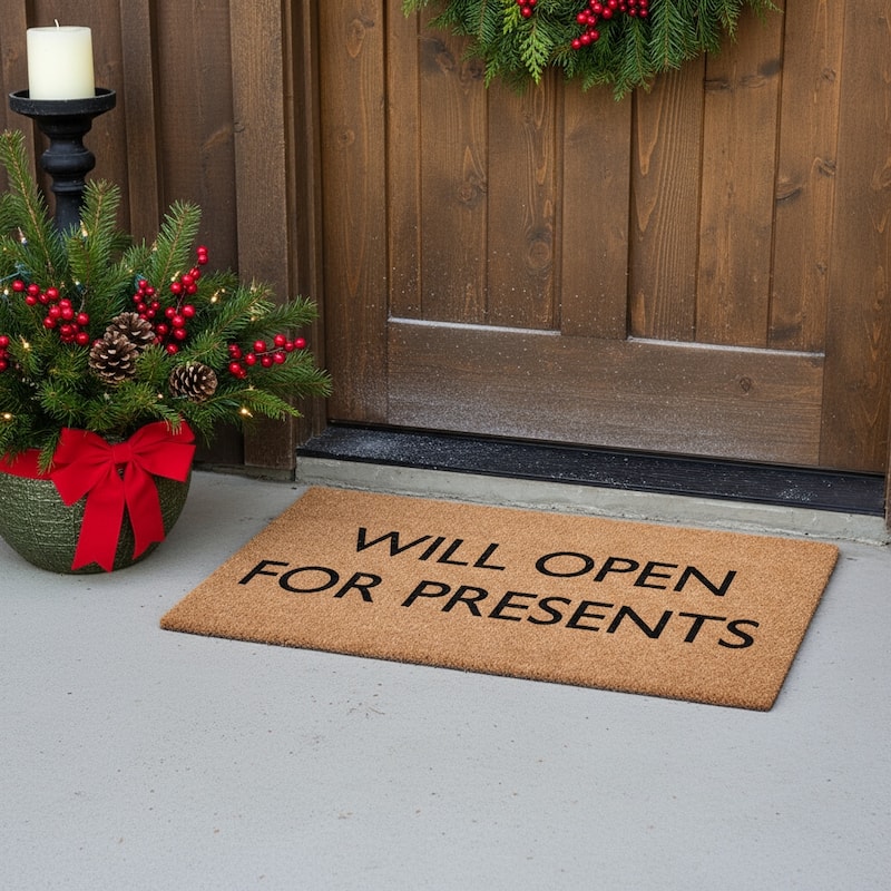 HomeRoots 17" X 29" Brown And Black Christmas Outdoor Coir Door Mat - 17.00' X '29.00 - 17.00' X '29.00