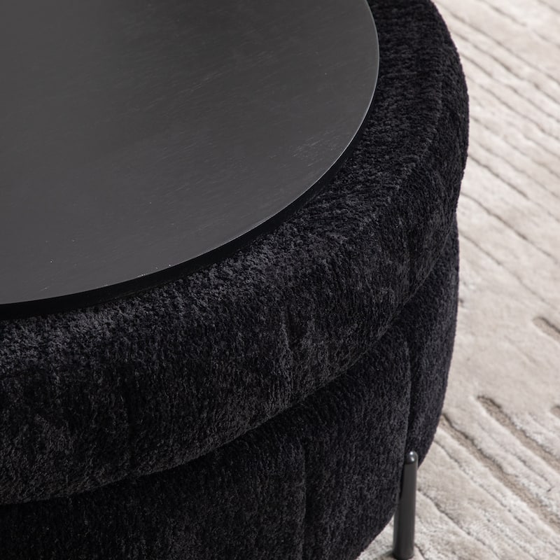 31.3"W Round Storage Ottoman, Footstool with Reversible Lid,Coffee Table,Metal Legs