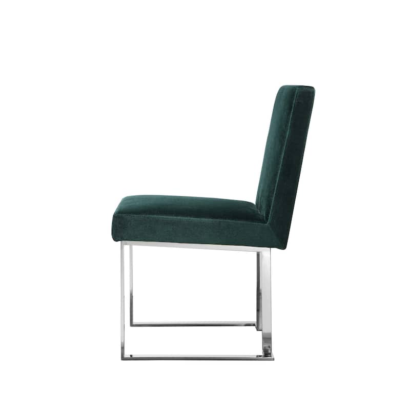Boly 19 Inch Dining Chair, Set of 2, Green Velvet, Foam, Chrome Steel Base