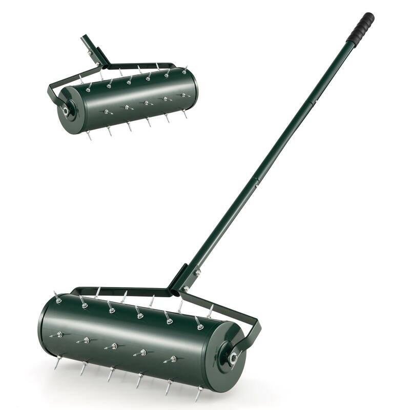 Manual Lawn Aerator Roller with Spiked Drum and Ergonomic Handle Fillable Steel Design