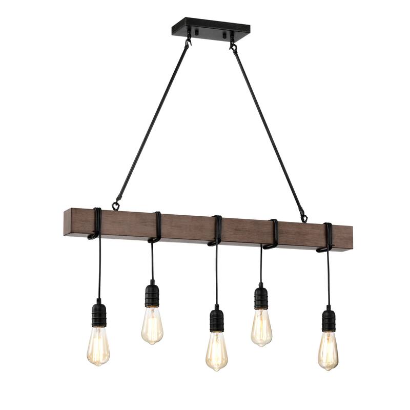 Irma Natural Wooden Beam Linear Chandelier with 5 Lights - Antique Black