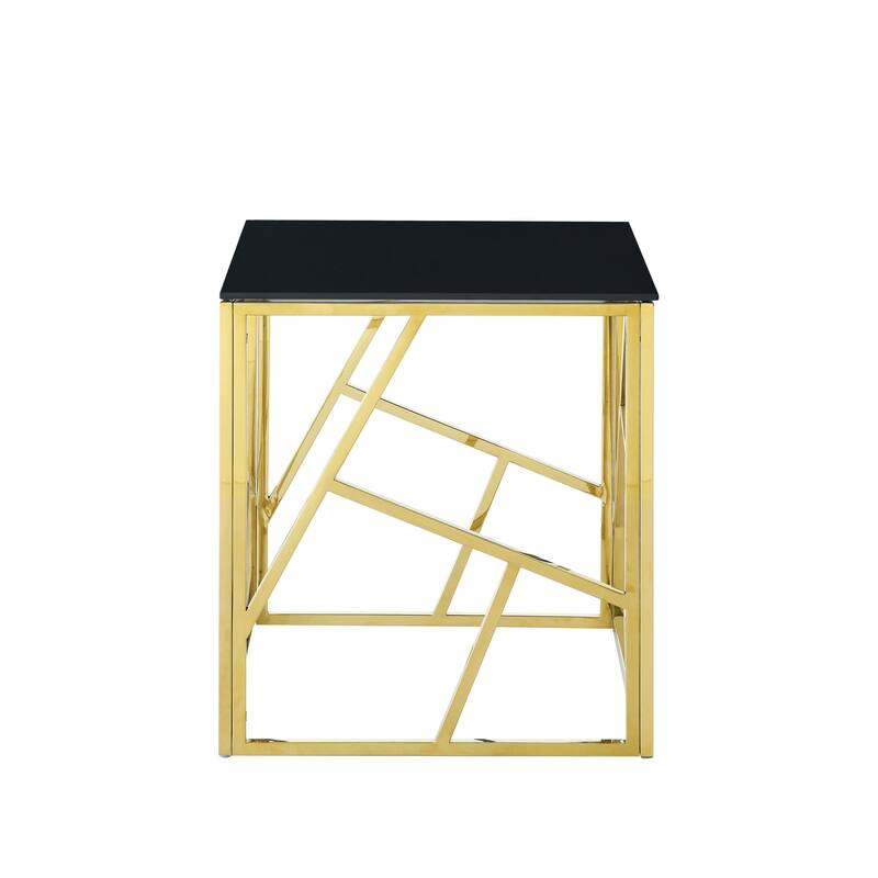 Modern Glass End Table with Geometric Metal Frame