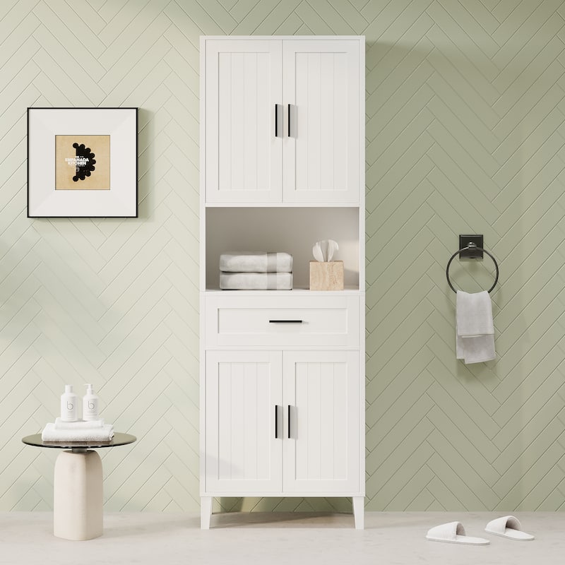70.9" Tall Storage Cabinet - 4 Soft-Close Doors, 1 Drawer & 2 Adjustable Shelves. Perfect for Bathroom, Laundry or Living Room.