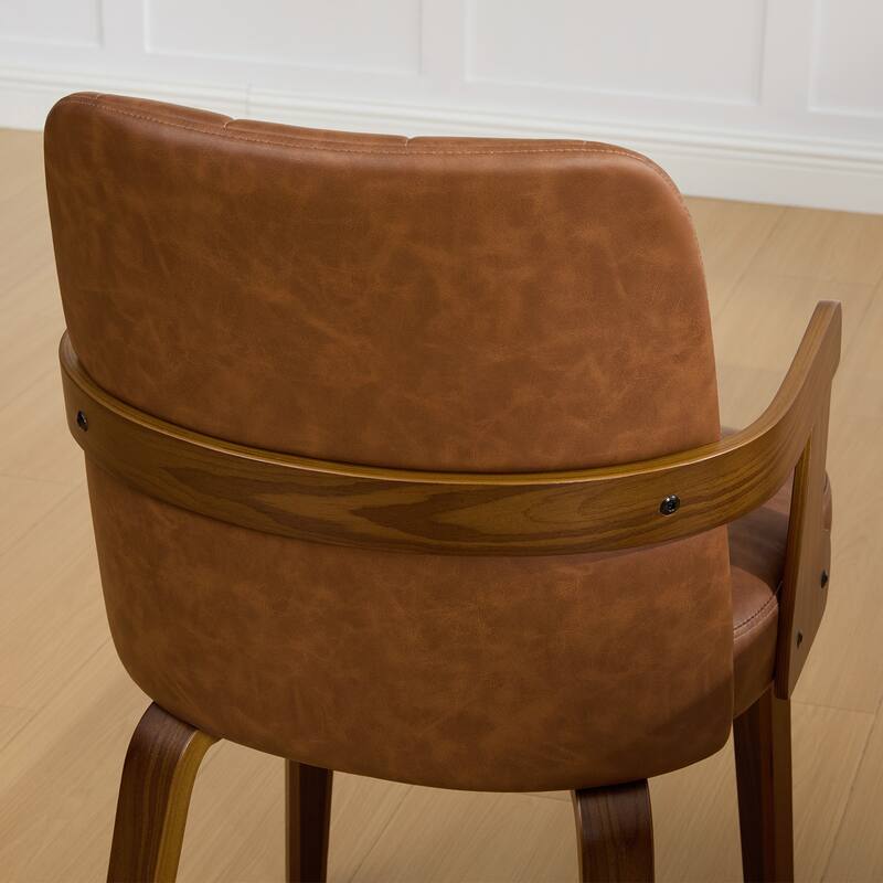 Mid-century Modern Upholstered Dining Chairs Bentwood Side Chairs with Armrests - 34.3"H x 19.9"W x 22.1"D