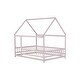 preview thumbnail 80 of 127, Wood Toddler House Bed with Roof Frame and Safety Guardrails Montessori Floor Bed without Slats No Door Houseshaped Platform Bed