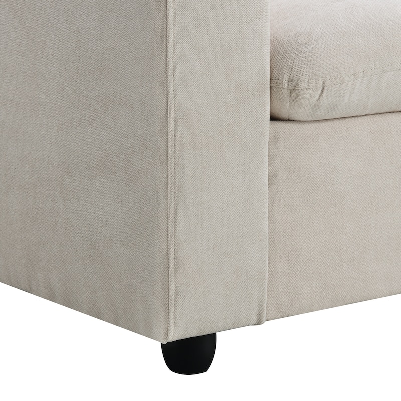 Beige 100.4'' Polyester L-Shaped 4-Seat Sectional Sofa Couch with Convertible Ottoman and 2 Pillows, Contemporary Design