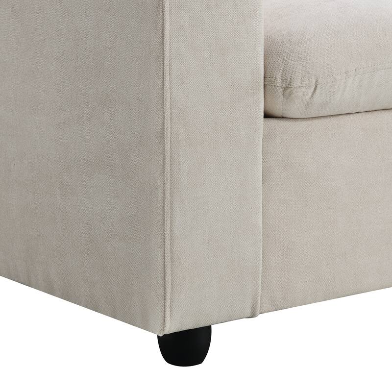 L-shaped Polyester Fabric Couch Set with 2 Free Pillows and Convertible Ottoman