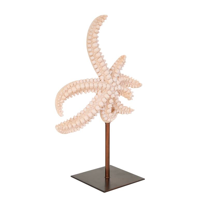 Pink Polystone Textured Starfish Sculpture with Copper Stand
