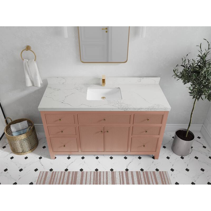 Willow Collections 60 in W x 22 in D Sonoma Free Standing Reeded Single Sink Bathroom Vanity with Countertop
