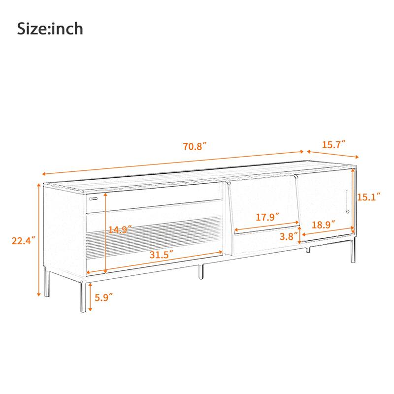 Farmhouse TV Stand for TVs up to 75 Inches, Sliding Doors TV Cabinet TV Console Table for Living Room