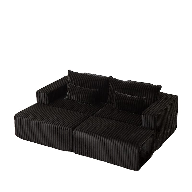 87" Corduroy Modular Lounge Chaise with 2 Removable Footstools, No Assembly Required