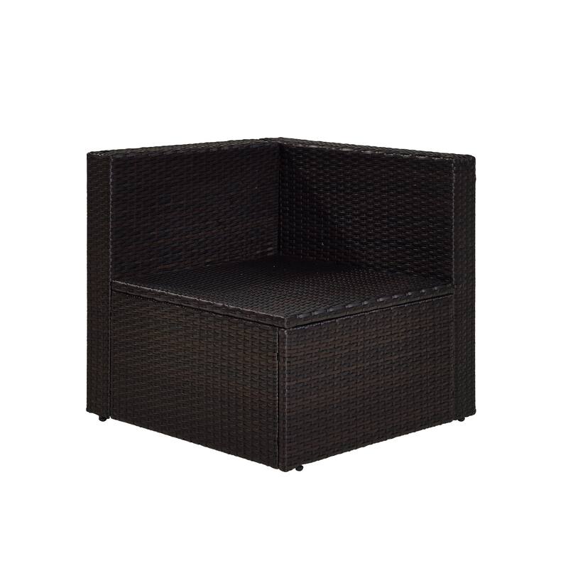 Palm Harbor Outdoor Wicker Corner Chair in Brown with Grey Cushions - 26.5 W x 26.5 D x 30.5 H