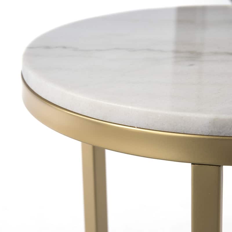 24" Champagne Genuine Marble Look And Iron Rectangular End Table - 18x18x24
