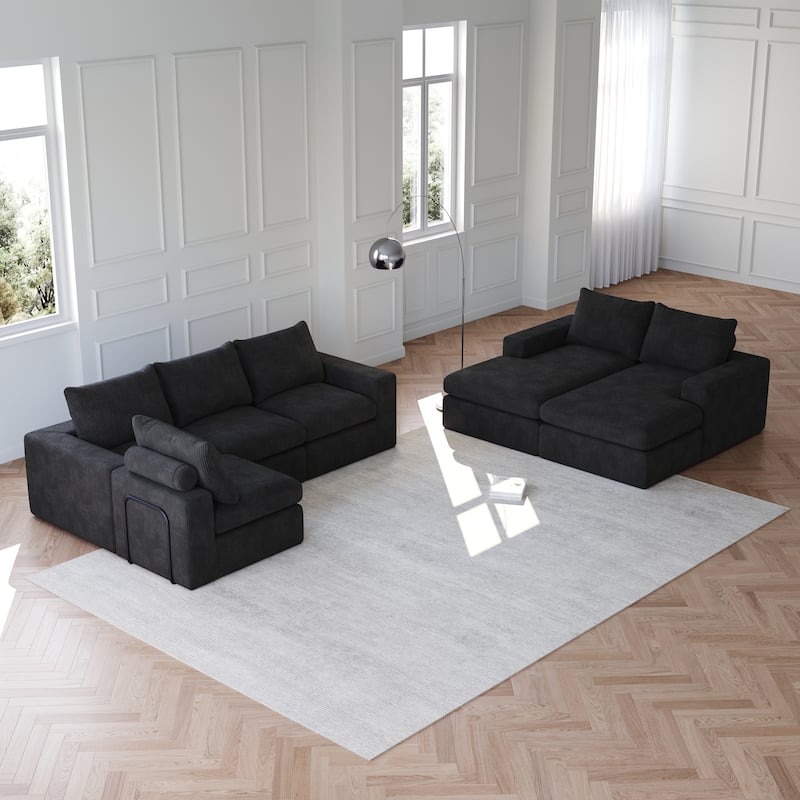 L-shaped Sectional Sofa Set of 2 Corduroy Upholstered Cloud Modular Couch with Chaise Free Combination Sectional Sofa Set