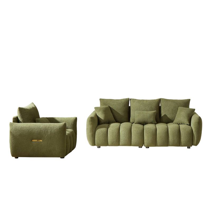 Deep Seat Single Sofa Armchair & Teddy 3 Seater Couch Combo Set