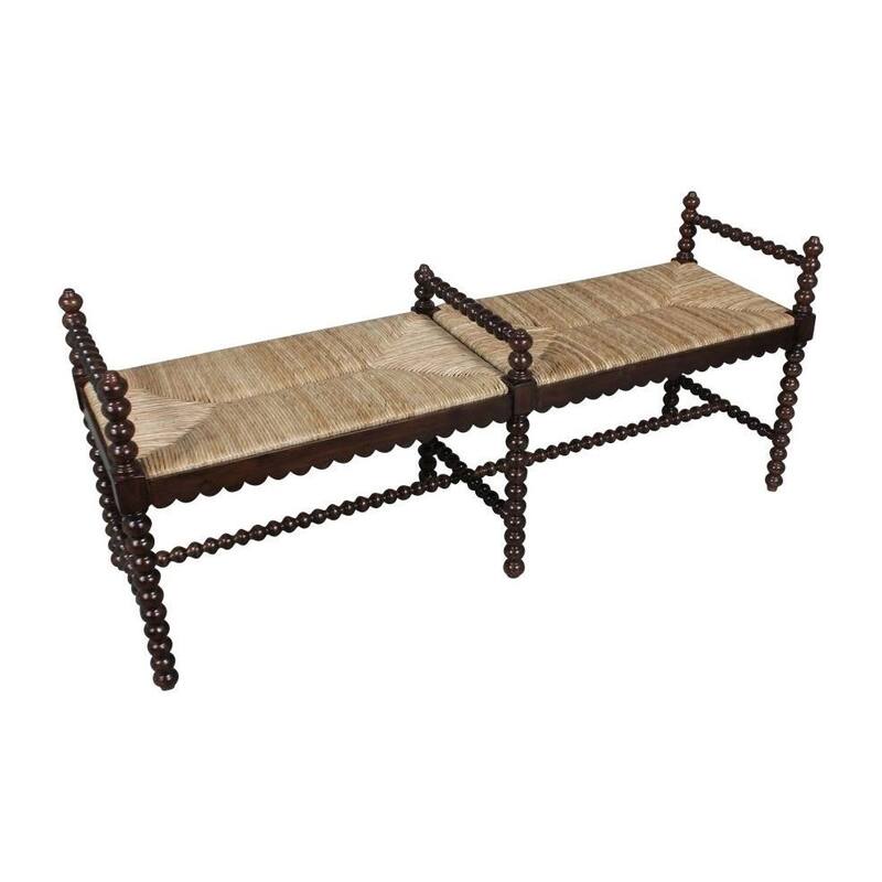 Isle of Man 60-inch Mahogany & Rush Accent Bench, Bobbin-Turned