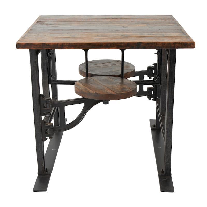 Brown Teak Wood Dining Table with Two, Four or Eight Attached Seats