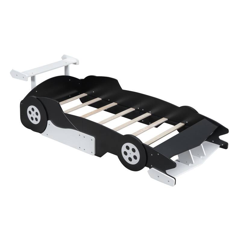 Black Wood Racing Car Bed Platform Bed with Storage and Door Design