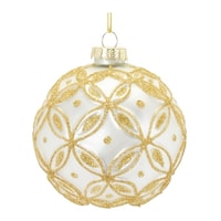 12ct White and Gold Ornate Glass Christmas Ball Ornaments 3